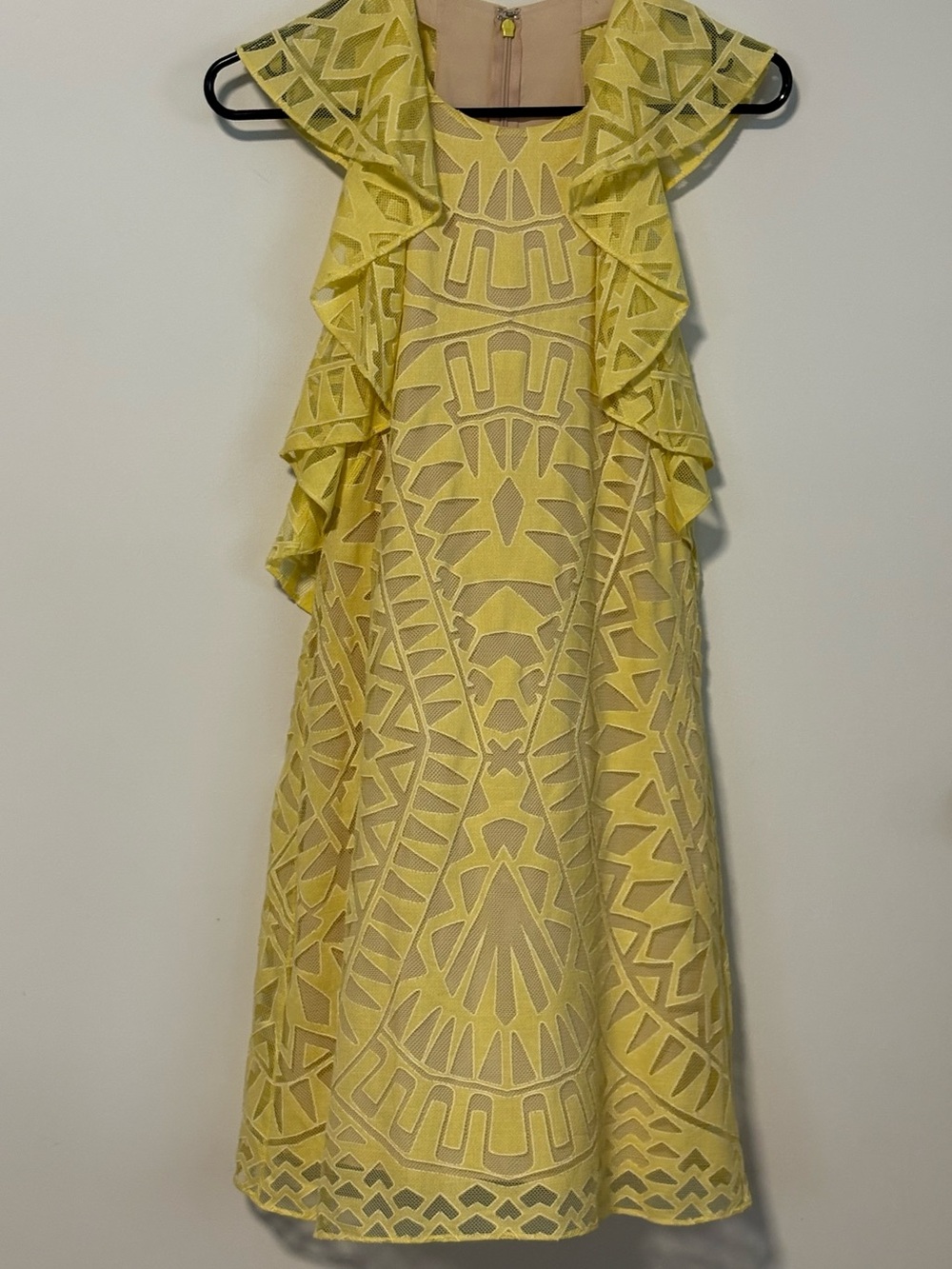 BCBGMaxAzria Yellow Geometric Ruffle A-Line Dress